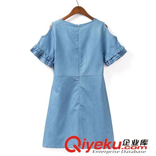 A03-00653 F.M.P 韓版刺繡金線(xiàn)露肩喇叭袖牛仔裙原始圖片2