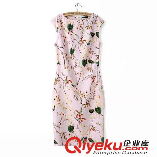 A68-01026 F.M.P 歐美夏季新款時(shí)尚修身綠葉樹枝花朵無(wú)袖連衣裙原始圖片2