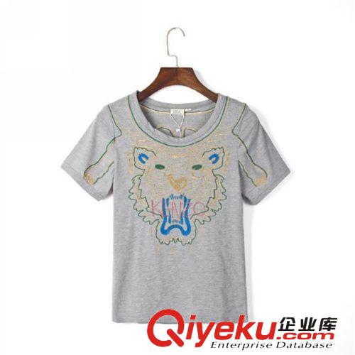 B34-01046 F.M.P 歐美夏季潮流時尚手工刺繡老虎頭短袖T恤原始圖片2