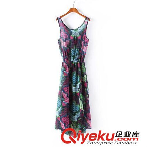 A40-00902 F.M.P 歐美夏季新款彩色印花抽象圖案不規(guī)則無袖連衣裙原始圖片2