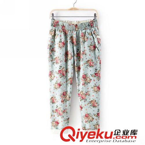 B46-00828 F.M.P 夏季新款潮流民族風(fēng)印花松緊腰棉麻休閑長(zhǎng)褲原始圖片3