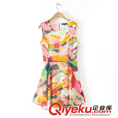 A13-00830 F.M.P 夏季新品徐若瑄同款五彩印花無袖雪紡連衣裙原始圖片3