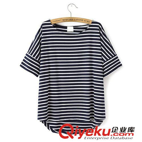 B181-00471 F.M.P 歐美海軍風時尚前短后長條紋短袖T恤原始圖片3