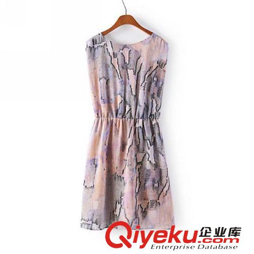 A40-00718 F.M.P 歐美夏季新款時尚蛇紋印花后背交叉無袖連衣裙