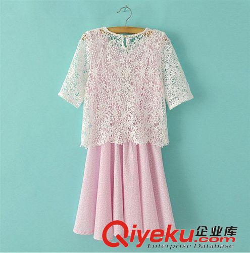 A191-00646 F.M.P 夏季新款蕾絲鉤花小衫+小碎花連衣裙兩件套原始圖片3