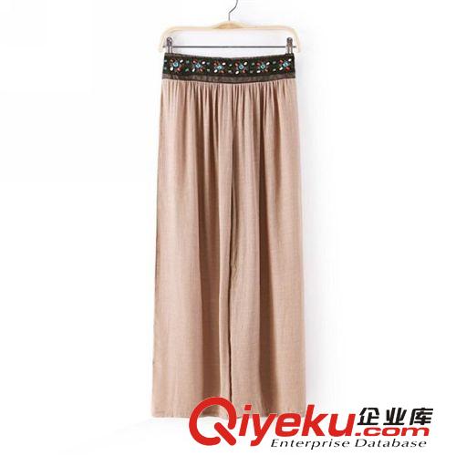 B27-00498 F.M.P 歐洲站夏季新款時尚高貴彩色釘鉆百褶休閑長褲原始圖片2