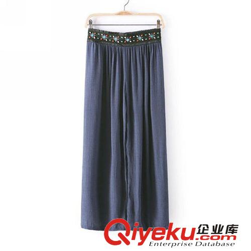 B27-00498 F.M.P 歐洲站夏季新款時尚高貴彩色釘鉆百褶休閑長褲原始圖片3