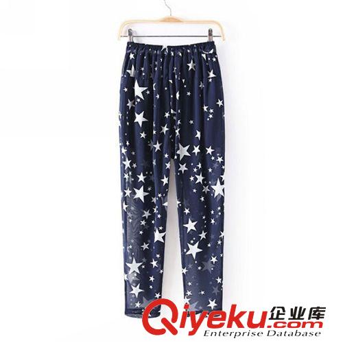 B27-00496 F.M.P 歐美風(fēng)夏季新款抽繩松緊腰大小星星印花休閑長褲原始圖片2