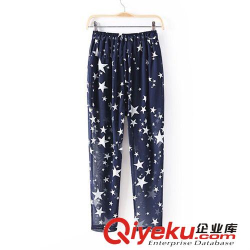 B27-00496 F.M.P 歐美風(fēng)夏季新款抽繩松緊腰大小星星印花休閑長褲原始圖片3