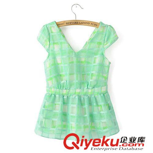 D186-00291 F.M.P 歐美風(fēng)前后雙V領(lǐng)裙擺式包袖套頭襯衫原始圖片3