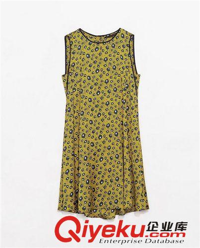 A66-00125 F.M.P歐美圓領后背紐扣裝飾豹紋印花無袖連衣裙