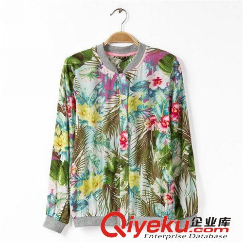 A06-00416 F.M.P 歐美新款時尚藍底樹葉印花后拉鏈短袖連衣裙