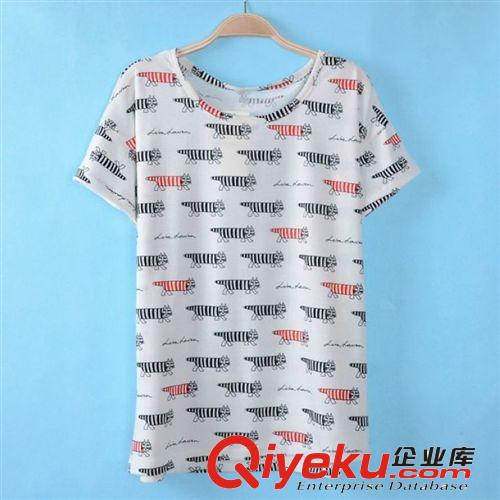 B172-00328 F.M.P 夏季新品爆款時尚百搭個性長貓印花短袖T恤原始圖片2
