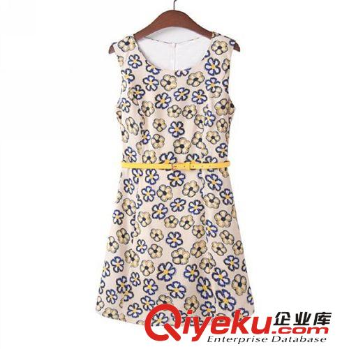 A137-00222 F.M.P 歐美夏季新款時尚修身花朵印花無袖連衣裙
