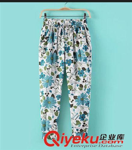 B46-98-021 F.M.P 歐美風(fēng)抽繩松緊腰彩色印花棉麻燈籠褲原始圖片3