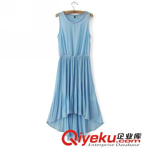 A125-99-050 F.M.P 夏季新款歐美時(shí)尚簡(jiǎn)約純色前短后長(zhǎng)百褶連衣裙原始圖片2