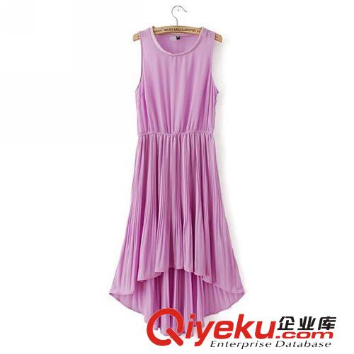 A125-99-050 F.M.P 夏季新款歐美時(shí)尚簡(jiǎn)約純色前短后長(zhǎng)百褶連衣裙原始圖片3