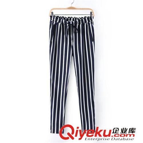 B25-93-049 F.M.P 歐美時(shí)尚新款條紋松緊腰抽蠅休閑長(zhǎng)褲原始圖片3