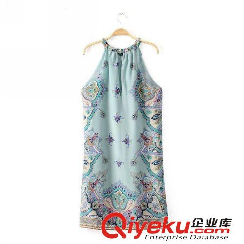 A57-93-094 F.M.P 歐美風(fēng)夏季新款釘珠馬頭印花短袖連衣裙