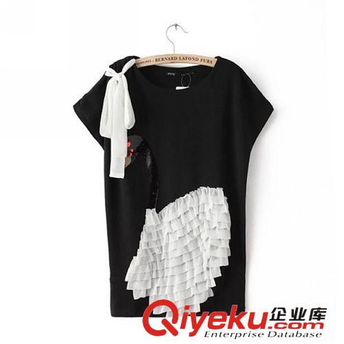 D114-92-066 F.M.P 夏季新品范冰冰同款高貴亮片立體大天鵝T恤原始圖片2