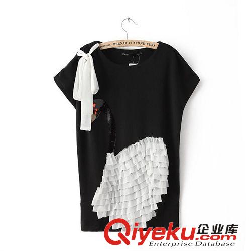 D114-92-066 F.M.P 夏季新品范冰冰同款高貴亮片立體大天鵝T恤原始圖片3