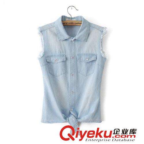 D114-92-080 F.M.P 夏裝新品高圓圓同款水洗雙口袋毛邊牛仔馬甲原始圖片3