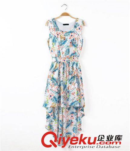 A35-92-027 F.M.P 歐美風(fēng)樹(shù)葉印花燕尾無(wú)袖連衣裙原始圖片2