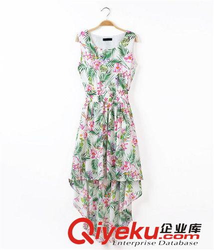 A35-92-027 F.M.P 歐美風(fēng)樹(shù)葉印花燕尾無(wú)袖連衣裙原始圖片3