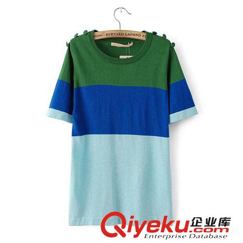 B114-91-082 F.M.P 夏季新品明星同款肩部三粒扣拼色針織短袖T恤原始圖片2
