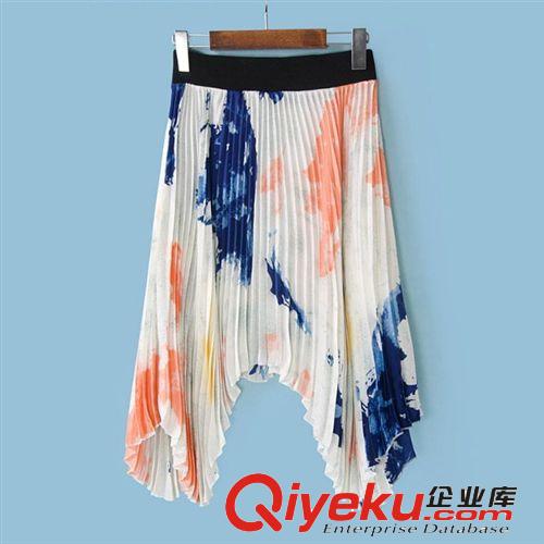 C137-91-072 F.M.P  夏季新款歐美時(shí)尚印花打褶不規(guī)則半身裙原始圖片2