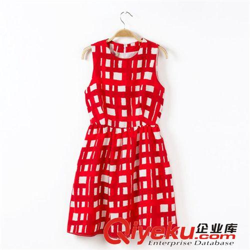 A06-89-035  F.M.P 2014歐美風(fēng)夏季新款氣質(zhì)紅格子無袖連衣裙原始圖片3