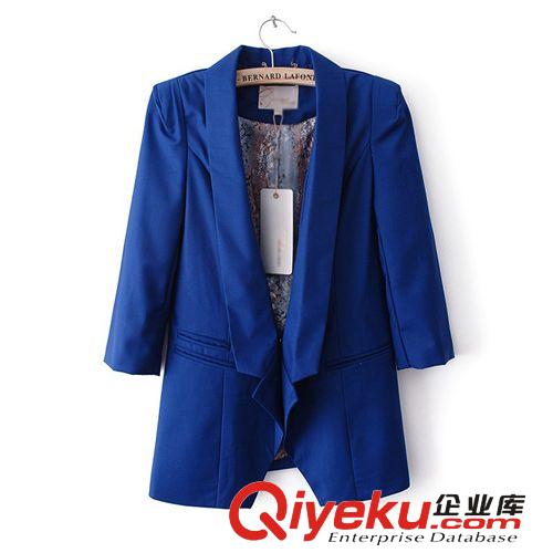 E45-8-015紋理內(nèi)襯牛仔布暗扣七分袖西服外套原始圖片2