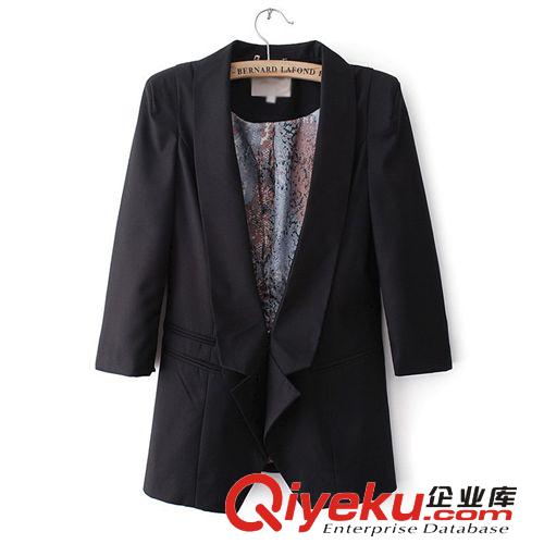 E45-8-015紋理內(nèi)襯牛仔布暗扣七分袖西服外套原始圖片3