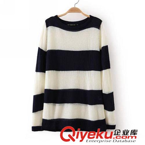 D25-02512 F.M.P 秋冬新品高圓圓同款時尚拼色條紋套頭針織衫原始圖片3