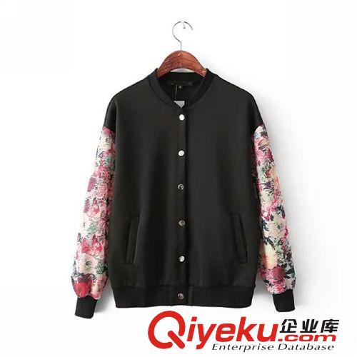 D57-01619 F.M.P歐美新款袖子拼接彩色花朵印花棒球服外套