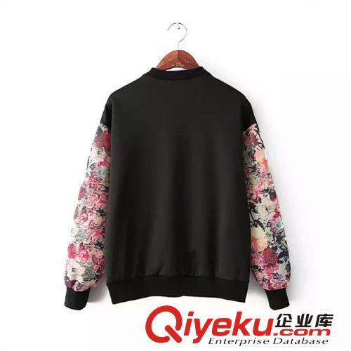 D57-01619 F.M.P歐美新款袖子拼接彩色花朵印花棒球服外套