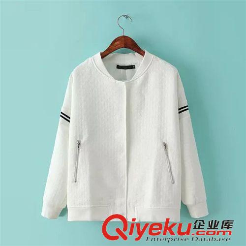 D57-01625 F.M.P歐美新款百搭菱形立體提花拼接條紋袖外套