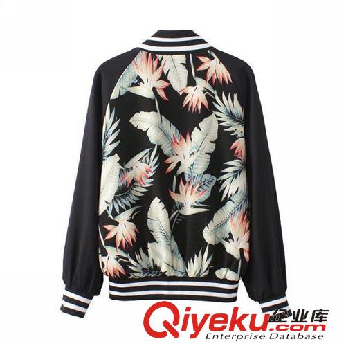 D16-01291 F.M.P8121歐美秋冬新款立領(lǐng)熱帶風(fēng)情樹(shù)葉印花長(zhǎng)袖外套原始圖片2