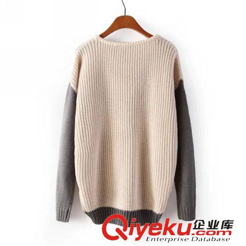 D52-02760 F.M.P 韓版秋冬新款時尚數(shù)字印花拼色套頭針織衫