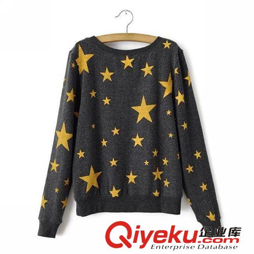 D10-01451 F.M.P歐美秋冬新款黃色五角星圖案印花套頭衛(wèi)衣
