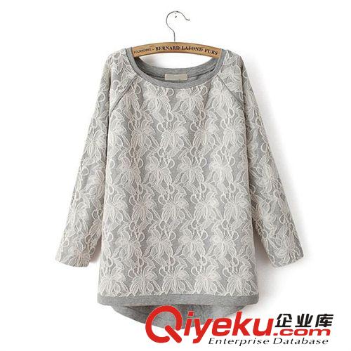 D181-03052 F.M.P 韓版全身蕾絲花朵前短后長套頭衛(wèi)衣原始圖片3
