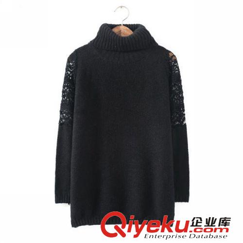D125-01243 F.M.P歐美秋冬新款高領拼接蕾絲袖修身針織套頭毛衣