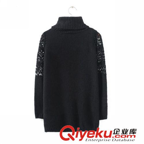 D125-01243 F.M.P歐美秋冬新款高領拼接蕾絲袖修身針織套頭毛衣原始圖片2