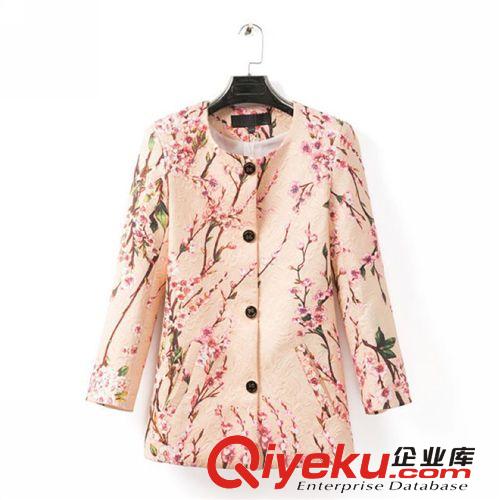 D35-01169 F.M.P歐美秋冬新款圓領桃花提花單排扣長袖外套
