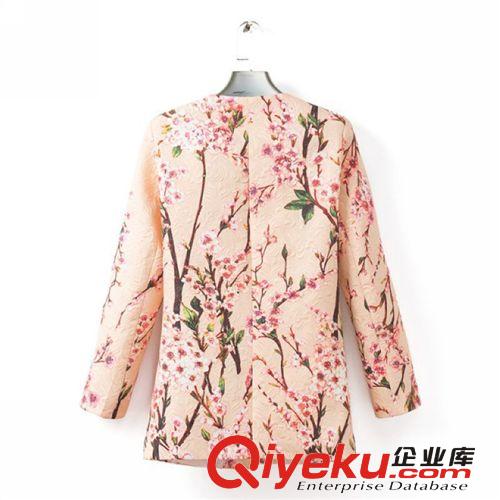 D35-01169 F.M.P歐美秋冬新款圓領桃花提花單排扣長袖外套