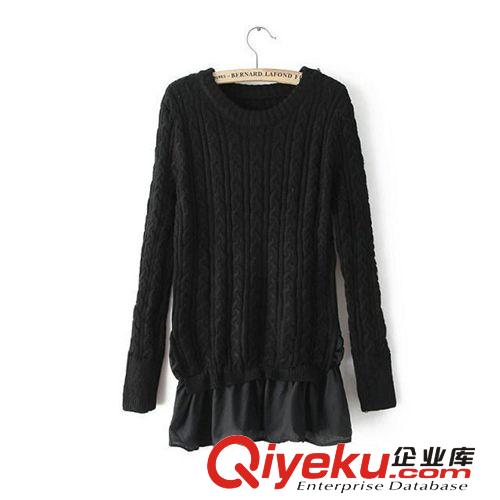 D125-01251 F.M.P歐美秋冬新款學(xué)院風(fēng)拼接娃娃領(lǐng)純色寬松毛衣