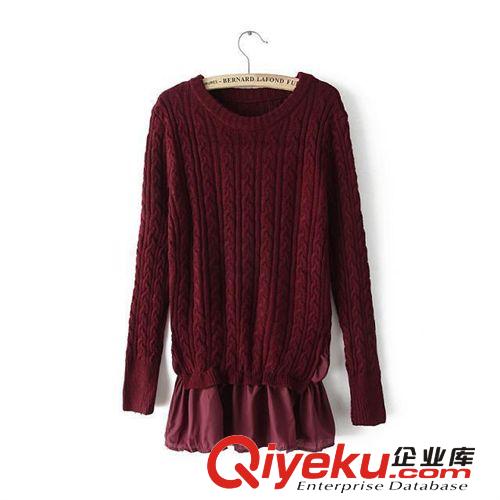 D121-03059 F.M.P 休閑圓領麻花股拼接下擺側開叉毛衣