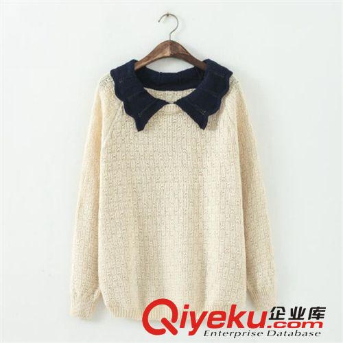D125-01251 F.M.P歐美秋冬新款學(xué)院風(fēng)拼接娃娃領(lǐng)純色寬松毛衣