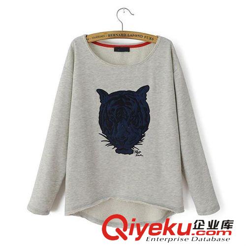 D10-01734 F.M.P 歐美風(fēng)時(shí)尚百搭灰底藍(lán)色虎頭刺繡套頭衛(wèi)衣原始圖片3