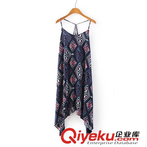 A40-01524 F.M.P 歐美新款性感菱形幾何印花不規(guī)則吊帶連衣裙